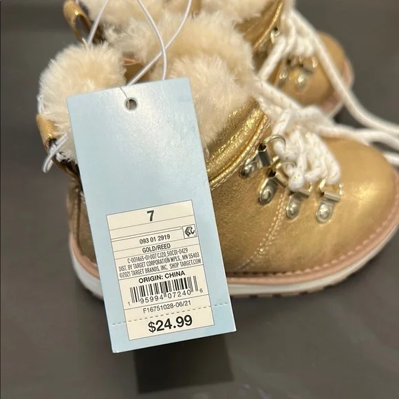 Cat and Jack, Toddler Size 7, Gold Boots with Faux Fur Lining- NWT - Picture 3 of 7